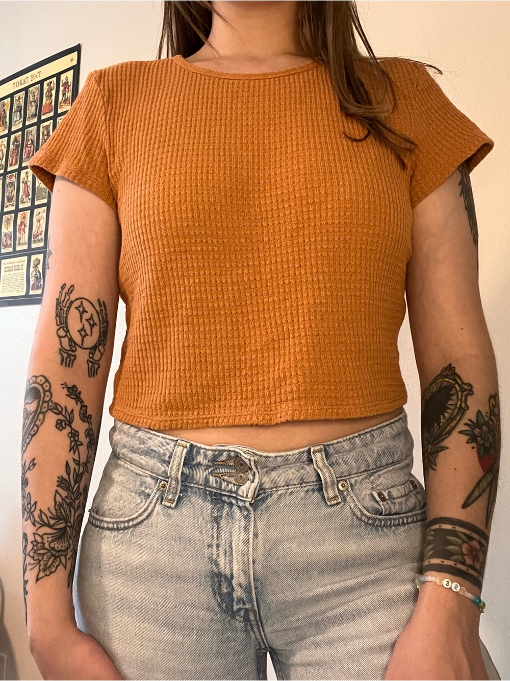 American Eagle Outfitters Waffle Crop Top in Rust